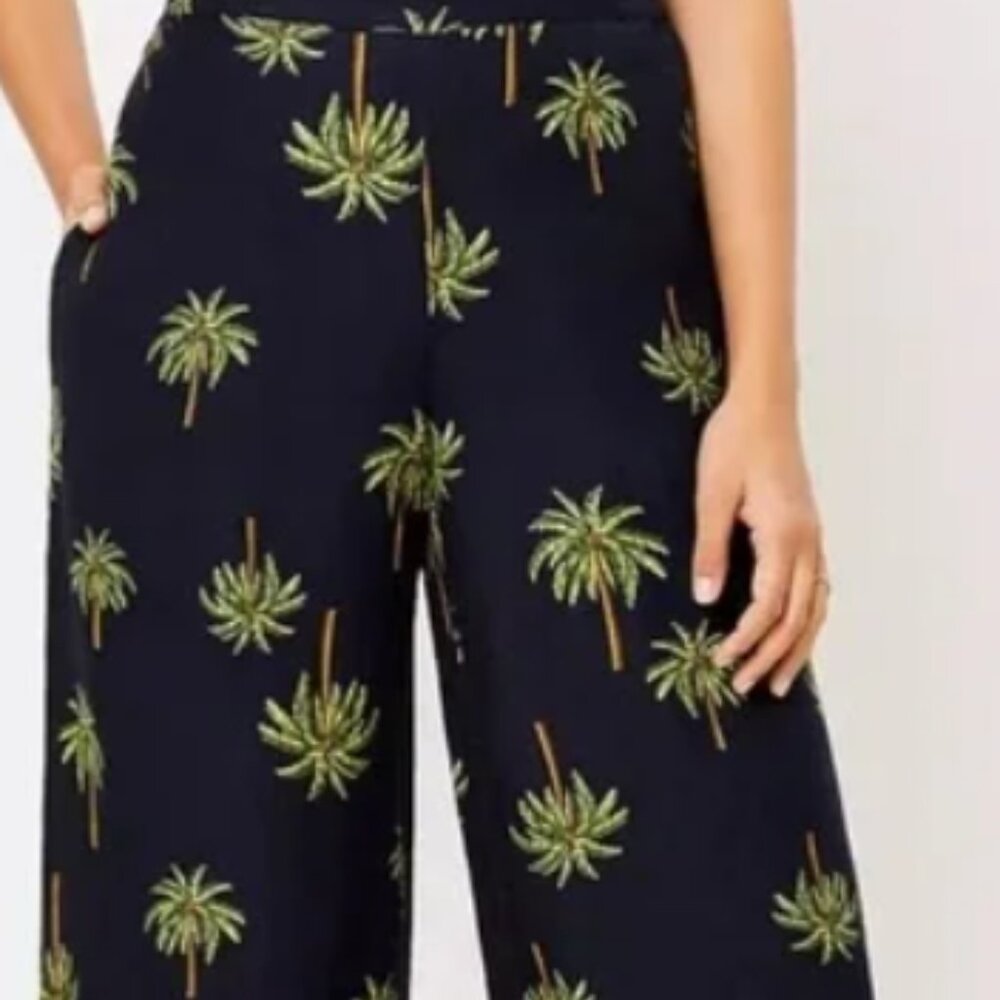 Loft Beach Linen Blend Palm Tree Wide Leg Pants Size S